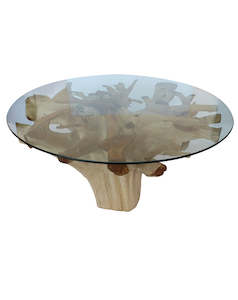 Teak Root Dining Table w/glass