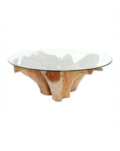 Furniture: Teak Root Coffee Table w/Glass