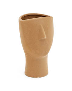 Furniture: Greer Textured Ceramic Face Vase - Tan