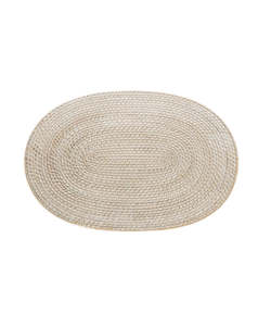 Whitewash Rattan Placemat - Oval