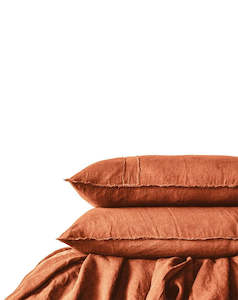 Linen Sheet Set with Freyed Edge- Tobacco