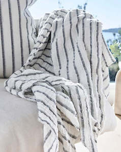 Furniture: Sea Spray Throw - White /Navy Stripe 200x150