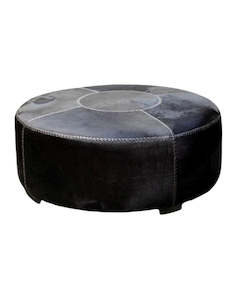 Round Cowhide Ottoman 1m - Black