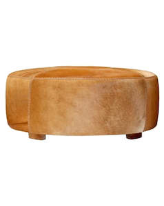 Furniture: Round Cowhide Ottoman 1m - Tan