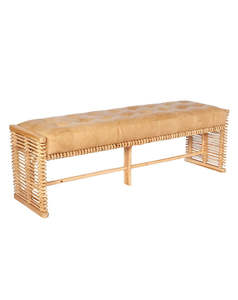 Rattan & Leather Bench