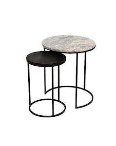 Classic Nested Side Tables (Alaska White Marble & Black Wood)