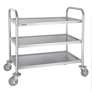 Vogue Stainless Steel 3 Tier Clearing Trolley Medium