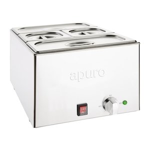 Apuro Bain-Marie with Pans 2x1/3 & 2x1/6 Pans 150mm Deep Inc Lids