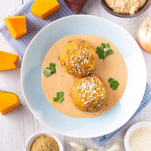 Reheat Meal: Pumpkin & Kumara Balls w Satay Sauce