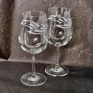 Etched White Wine Stem Glasses Set of 2