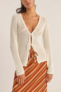 Seashell Long Sleeve Tie Front Top White