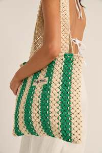 Dinero Stripe Crochet Tote Bag Green