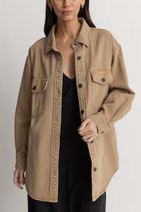 Womens Jackets: Claude Drill Shacket Caramel