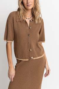 Womens Sale: Joni Short Sleeve Knit Shirt Chocolate