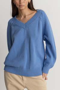 Womens Sale: Moonstone Oversized V Neck Blue