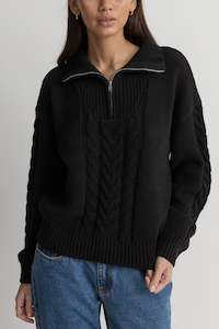 Cabelled Vintage 1/4 Zip Knit Black