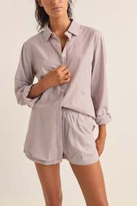 Womens Overswim: Zephyr Stripe Beach Shirt Chocolate