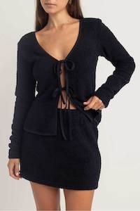 Sofia Boucle Tie Front Top Black