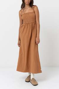 Classic Shirred Midi Dress Caramel