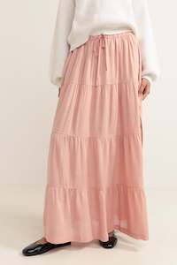 Womens New Arrivals: Classic Tiered Maxi Skirt Rose