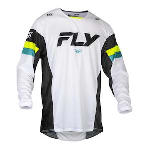 Fly Racing 2024 Kinetic Prix Jersey - White / Black / Hi-Vis