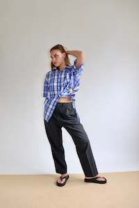 Clothing: Blue Gingham Assymetric Curve Shirt