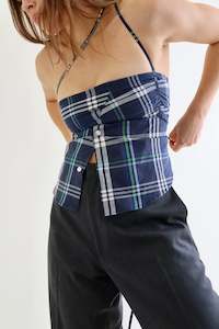 Clothing: Navy Checked Tobi Top S