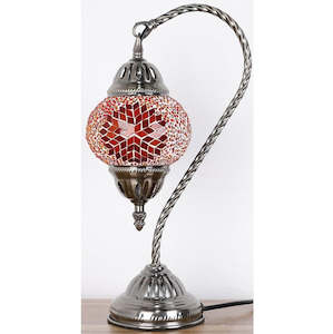 Red Sunburst Swan Neck Turkish Mosaic Lamp