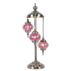 Pink Three Tier Luxury Turkish Mosaic Lamp