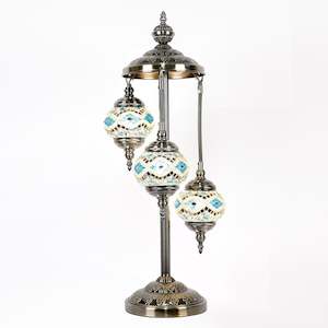 Sky Blue and Silver Three Tier Luxury Turkish Mosaic Lamp