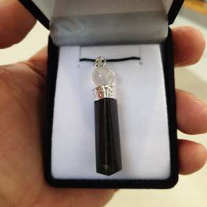 Black Tourmaline with clear quartz point pendant