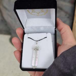 Clear quartz aura silver point pendant