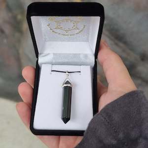 Black obsidian silver point pendant