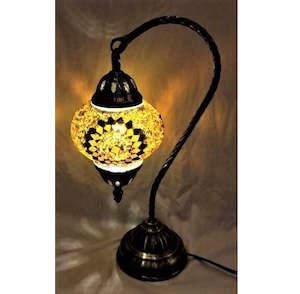 Black and Gold Swan Neck Turkish Mosaic Lamp