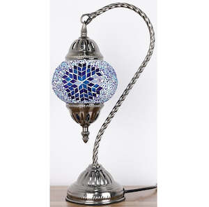 Blue Sunburst Swan Neck Turkish Mosaic Lamp