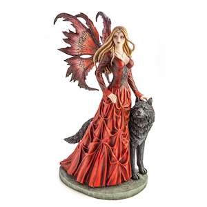 Large Red Fairy Princess with Black Wolf