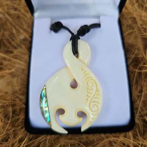 Handcarved Bone Carving Pendant with Paua