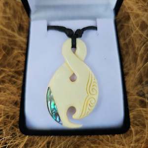 Handcarved Bone Carving Pendant with Paua