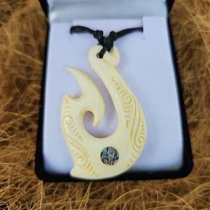 Handcarved Bone Carving Pendant with Paua