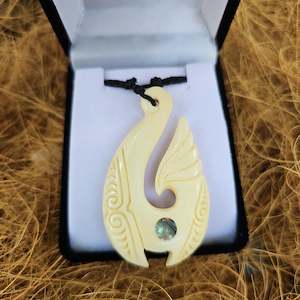 Handcarved Bone Carving Pendant with Paua