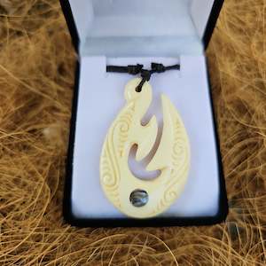 Handcarved Bone Carving Pendant with Paua