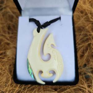 Handcarved Bone Carving Pendant with Paua