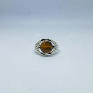 Tiger's Eye 925 Sterling Silver Ring w Spiral