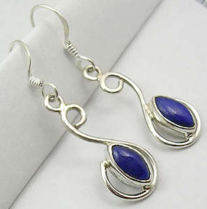 Almond Lapis Lazuli 925 Sterling Silver Dangle Earrings