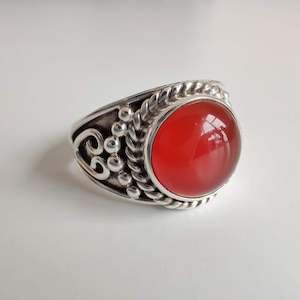 Carnelian Round Signet 925 Sterling Silver Ring