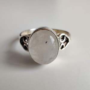 Moonstone Oval 925 Sterling Silver Ring with Heart Design