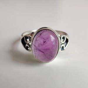 Amethyst Oval 925 Sterling Silver Ring with Heart Design