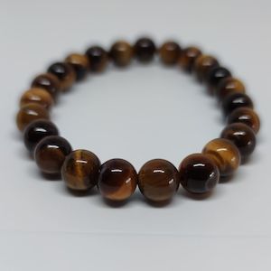 Tiger's Eye Round Bead Crystal Bracelet