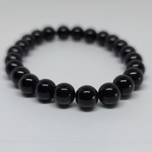 Black Obsidian Round Bead Crystal Bracelet