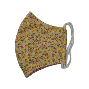 Face Mask -  Floral Yellow with Pink Stripe